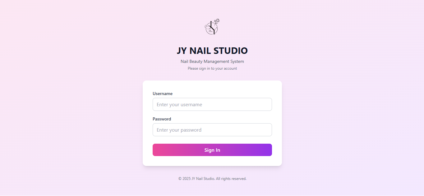 JY Nail Studio dashboard